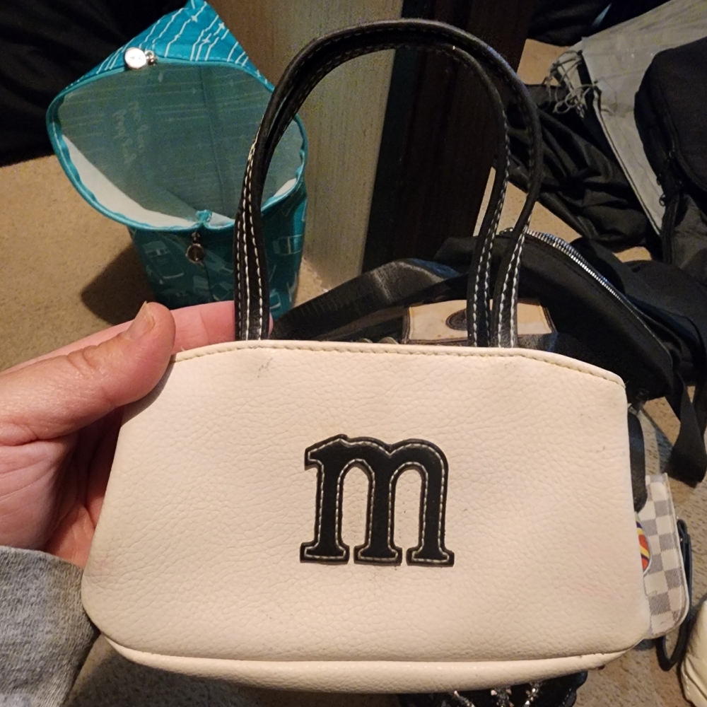 White Handbag with Black Handles